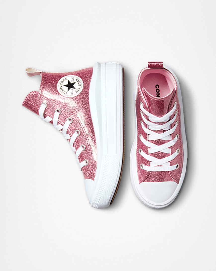 Pantofi Platforma Fete Converse Chuck Taylor All Star Move Glitter Inalti Roz Violet Albi | RO T0ESV209